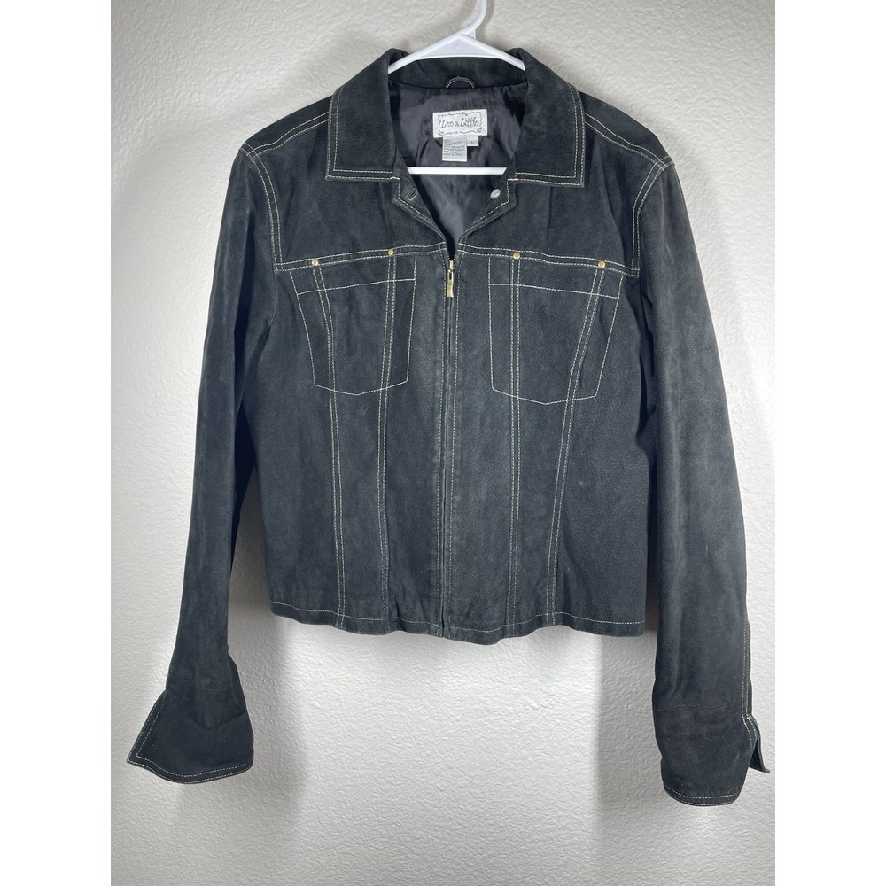 Live a Little Black Leather Jacket Classic Sz Large Women's Full Zip Suede Biker